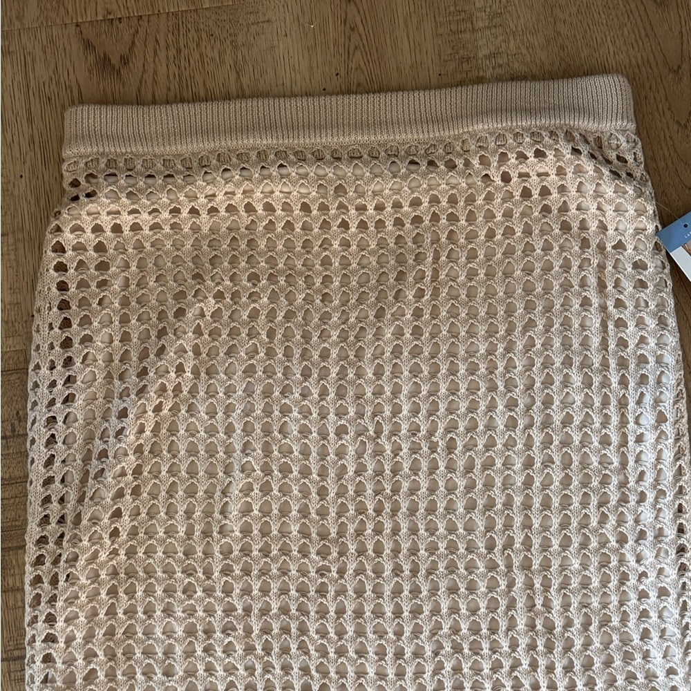 Steve Madden Crochet Knit Maxi Skirt Cream Lined NWT Size L - Picture 6 of 7